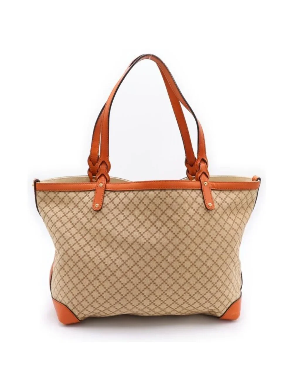 Gucci Diamante Leather Handle Canvas Tote Beige